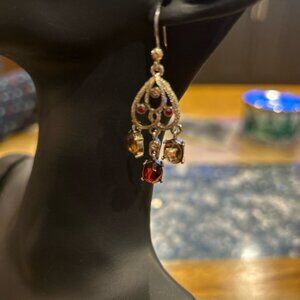 Beautiful delicate dangly chandelier earrings with semi-precious stones-fashion